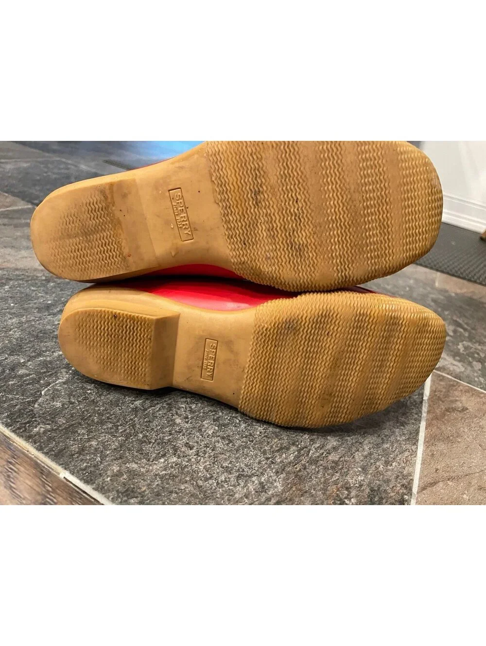 Sperry Saltwater Red Brown Duck Rain Boots Size 9.5